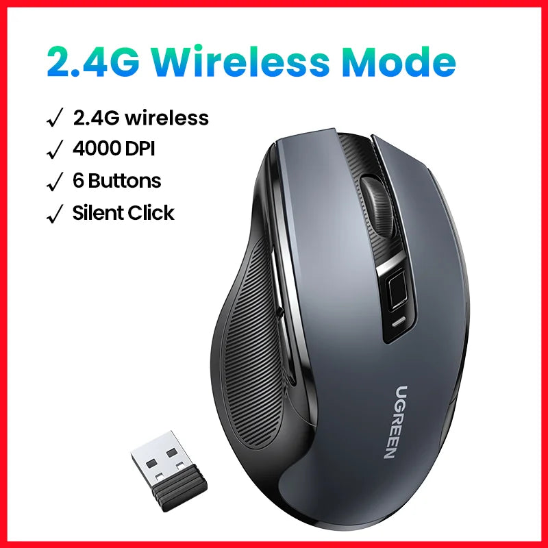Wireless Mouse Bluetooth5.0 Mouse Ergonomic 4000DPI 6 Mute Buttons Mouse for Macbook Tablet Laptops Computer PC 2.4G Mice