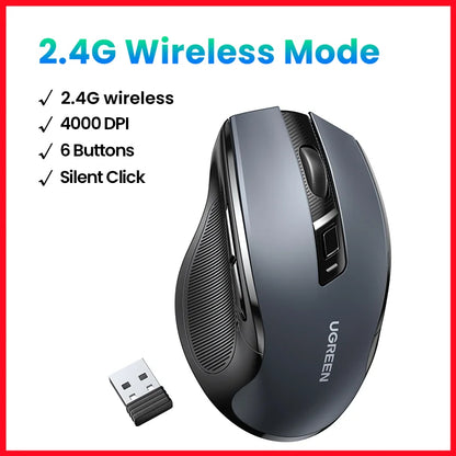 Wireless Mouse Bluetooth5.0 Mouse Ergonomic 4000DPI 6 Mute Buttons Mouse for Macbook Tablet Laptops Computer PC 2.4G Mice