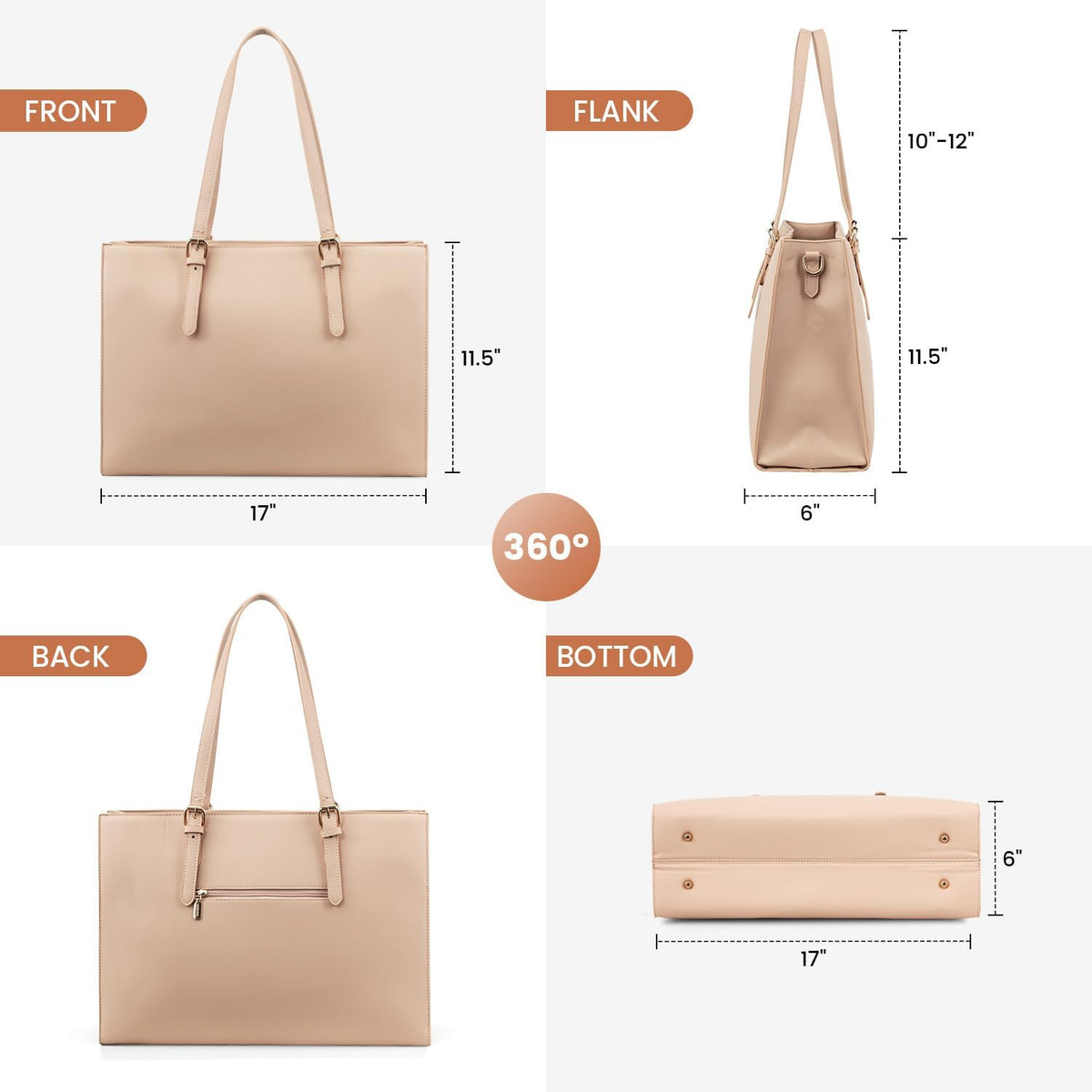 Laptop Bag for Women, Fashion Computer Tote Bag Large Capacity Handbag, Leather Shoulder Bag Purse Set, Professional Business Work Briefcase for Office Lady, 2Pcs, 15.6-Inch, Nude Pink