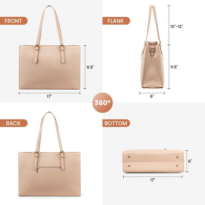 Laptop Bag for Women, Fashion Computer Tote Bag Large Capacity Handbag, Leather Shoulder Bag Purse Set, Professional Business Work Briefcase for Office Lady, 2Pcs, 15.6-Inch, Nude Pink