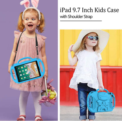 Kids Case for Ipad 5Th/6Th Generation (9.7 Inch, 2017/2018), Air 1 & Air 2 & Pro 9.7" Case with Shoulder Strap Handle Stand, Blue