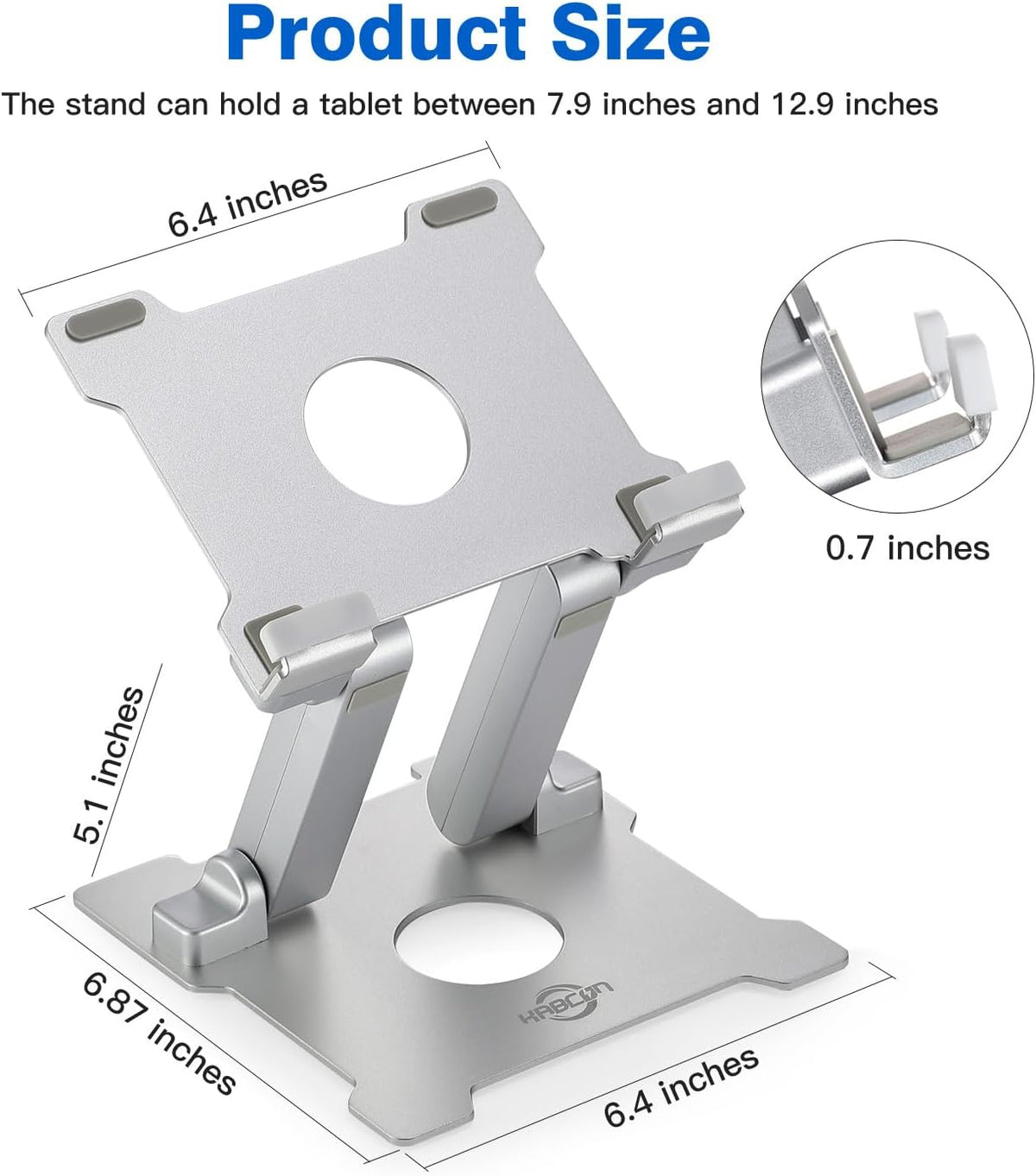 Adjustable Aluminum Tablet Stand - Foldable Eye-Level Holder for 15-Inch Devices - Compatible with iPad, Microsoft Surface, Samsung Galaxy, Kindle Fire & More - Sleek Silver Design