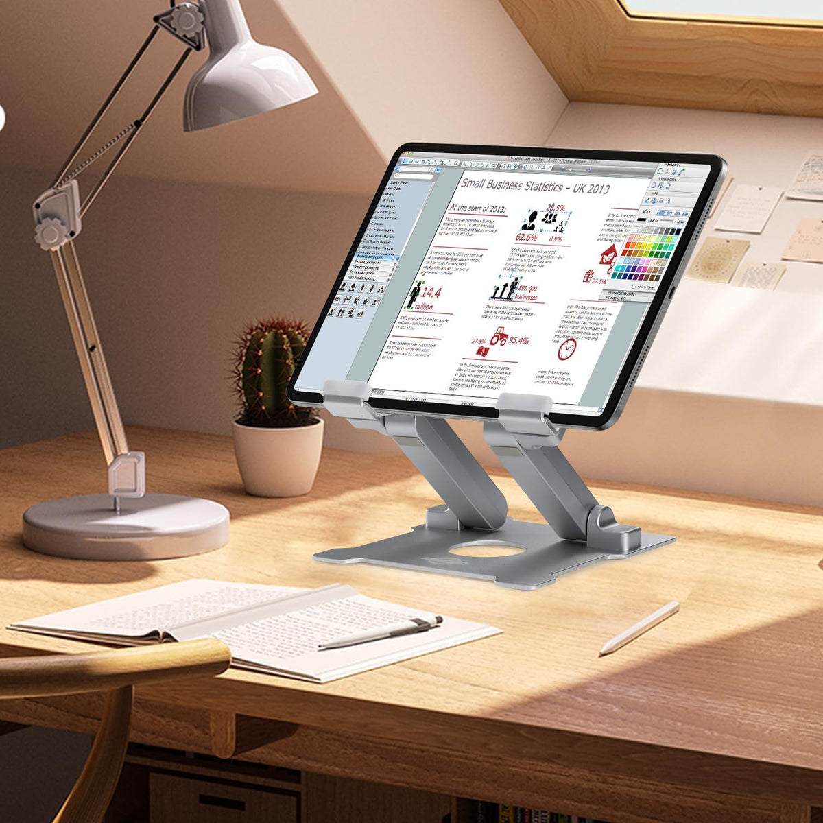 Adjustable Aluminum Tablet Stand - Foldable Eye-Level Holder for 15-Inch Devices - Compatible with iPad, Microsoft Surface, Samsung Galaxy, Kindle Fire & More - Sleek Silver Design