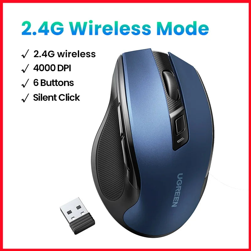 Wireless Mouse Bluetooth5.0 Mouse Ergonomic 4000DPI 6 Mute Buttons Mouse for Macbook Tablet Laptops Computer PC 2.4G Mice