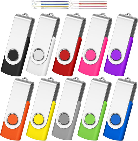 32GB Flash Drive,  Pack of 10 USB2.0 USB Drive with Keychain Lanyard