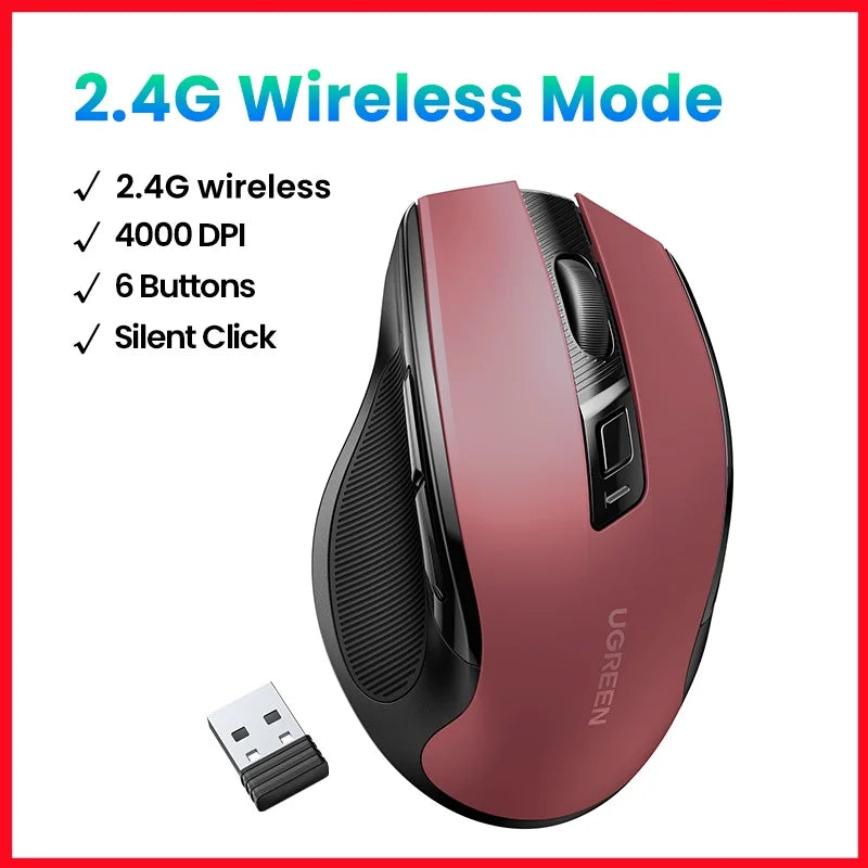 Wireless Mouse Bluetooth5.0 Mouse Ergonomic 4000DPI 6 Mute Buttons Mouse for Macbook Tablet Laptops Computer PC 2.4G Mice