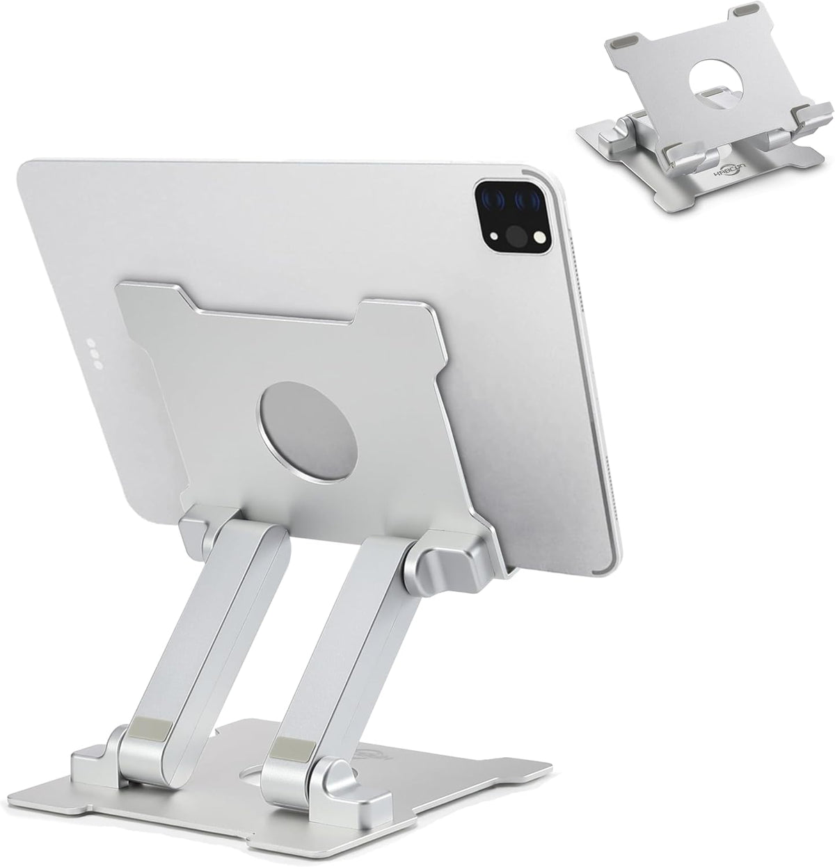 Adjustable Aluminum Tablet Stand - Foldable Eye-Level Holder for 15-Inch Devices - Compatible with iPad, Microsoft Surface, Samsung Galaxy, Kindle Fire & More - Sleek Silver Design