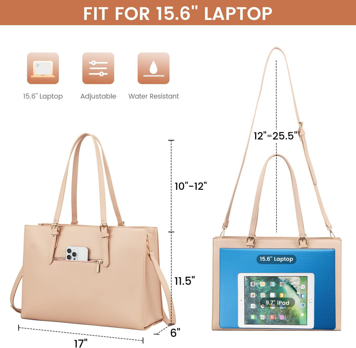 Laptop Bag for Women, Fashion Computer Tote Bag Large Capacity Handbag, Leather Shoulder Bag Purse Set, Professional Business Work Briefcase for Office Lady, 2Pcs, 15.6-Inch, Nude Pink