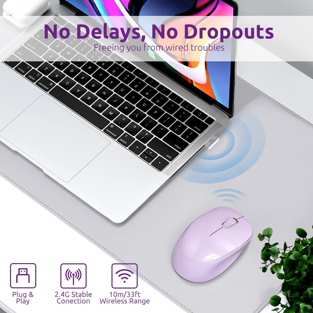 Wireless Mouse for Laptop, 2.4Ghz Ergonomic Computer Mouse