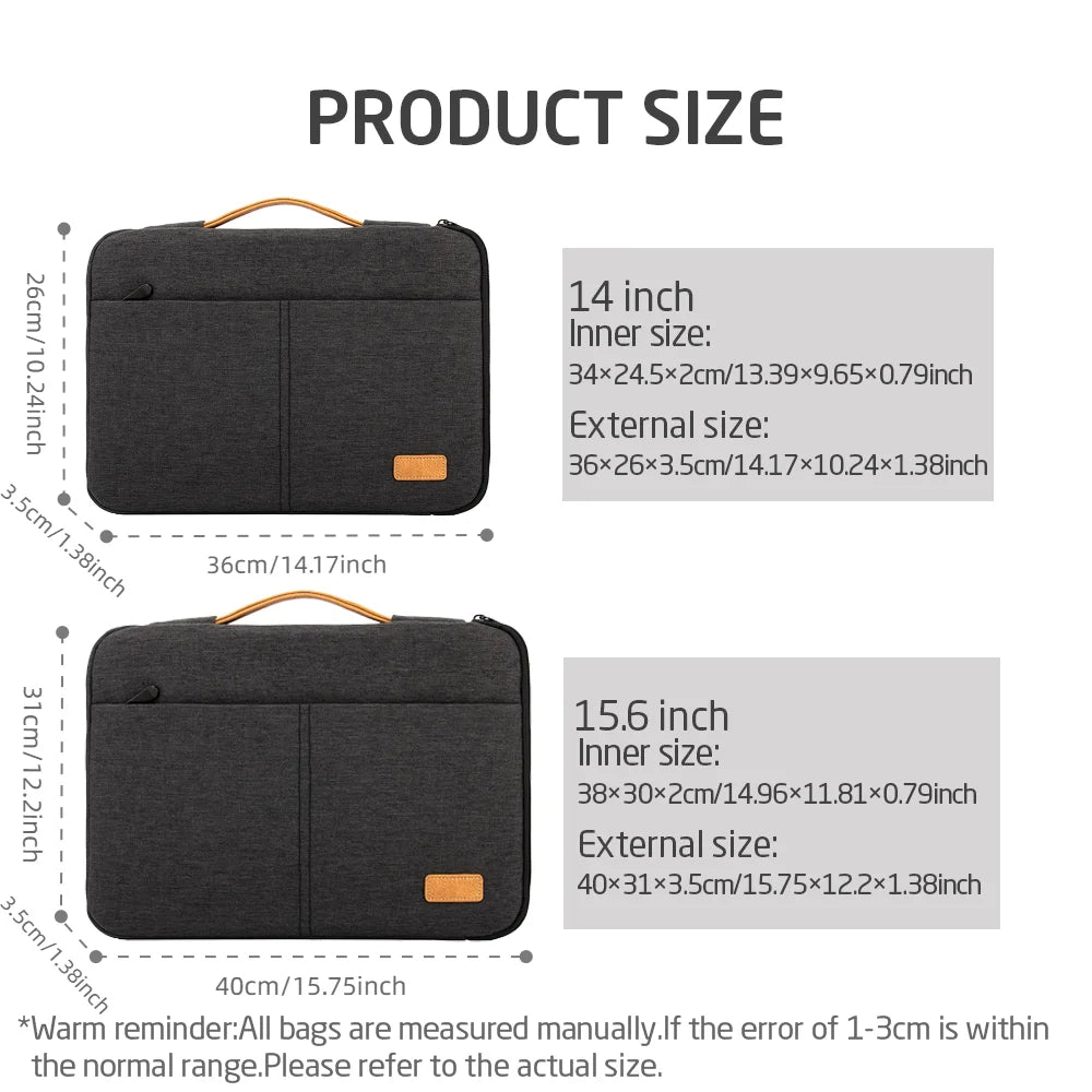 Laptop Sleeve Bag 14 15.6 Inch Notebook Pouch for Macbook HP Dell Acer Shockproof Computer Briefcase Travel Business Men Case