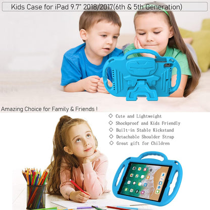 Kids Case for Ipad 5Th/6Th Generation (9.7 Inch, 2017/2018), Air 1 & Air 2 & Pro 9.7" Case with Shoulder Strap Handle Stand, Blue