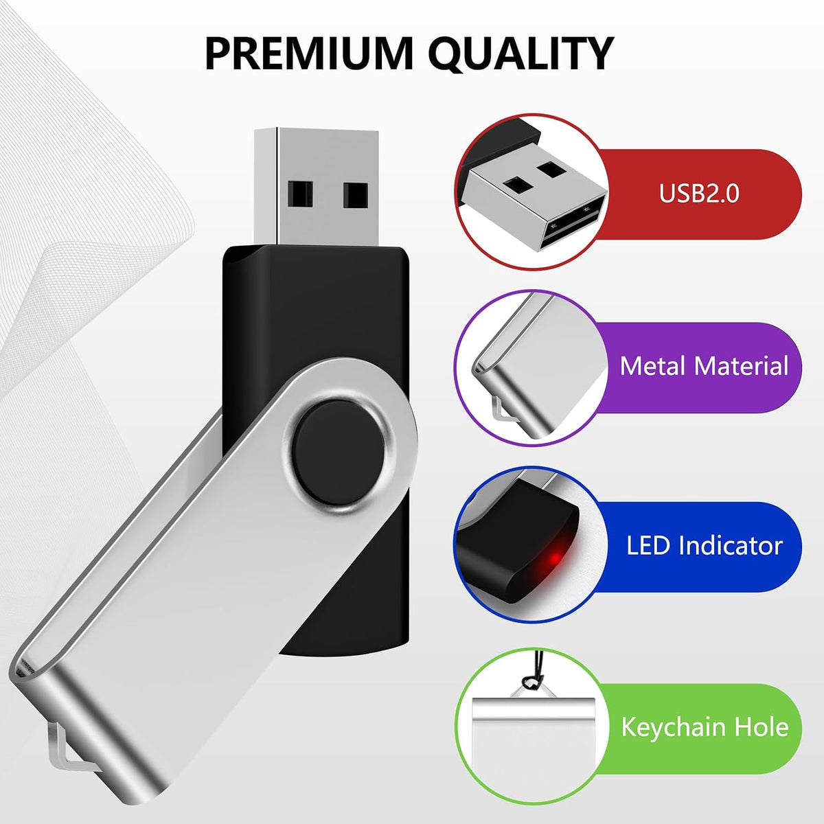32GB Flash Drive,  Pack of 10 USB2.0 USB Drive with Keychain Lanyard