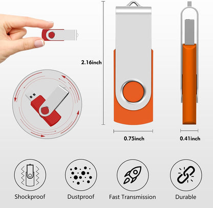 32GB Flash Drive,  Pack of 10 USB2.0 USB Drive with Keychain Lanyard