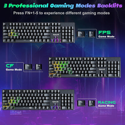 Mechanical Gaming Keyboard Wired, 11 Programmable Backlit Modes, Hot-Swappable Red Switch, Anti-Ghosting, Double-Shot PBT Keycaps, Light up Keyboard for PC Mac