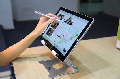 Adjustable Aluminum Tablet Stand - Foldable Eye-Level Holder for 15-Inch Devices - Compatible with iPad, Microsoft Surface, Samsung Galaxy, Kindle Fire & More - Sleek Silver Design